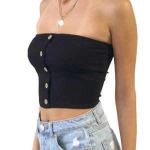 Strapless Black Cropped Brown Button Down Tube Top